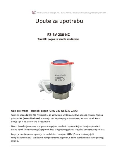 Upute Termicki pogon RZ BV 230 NC